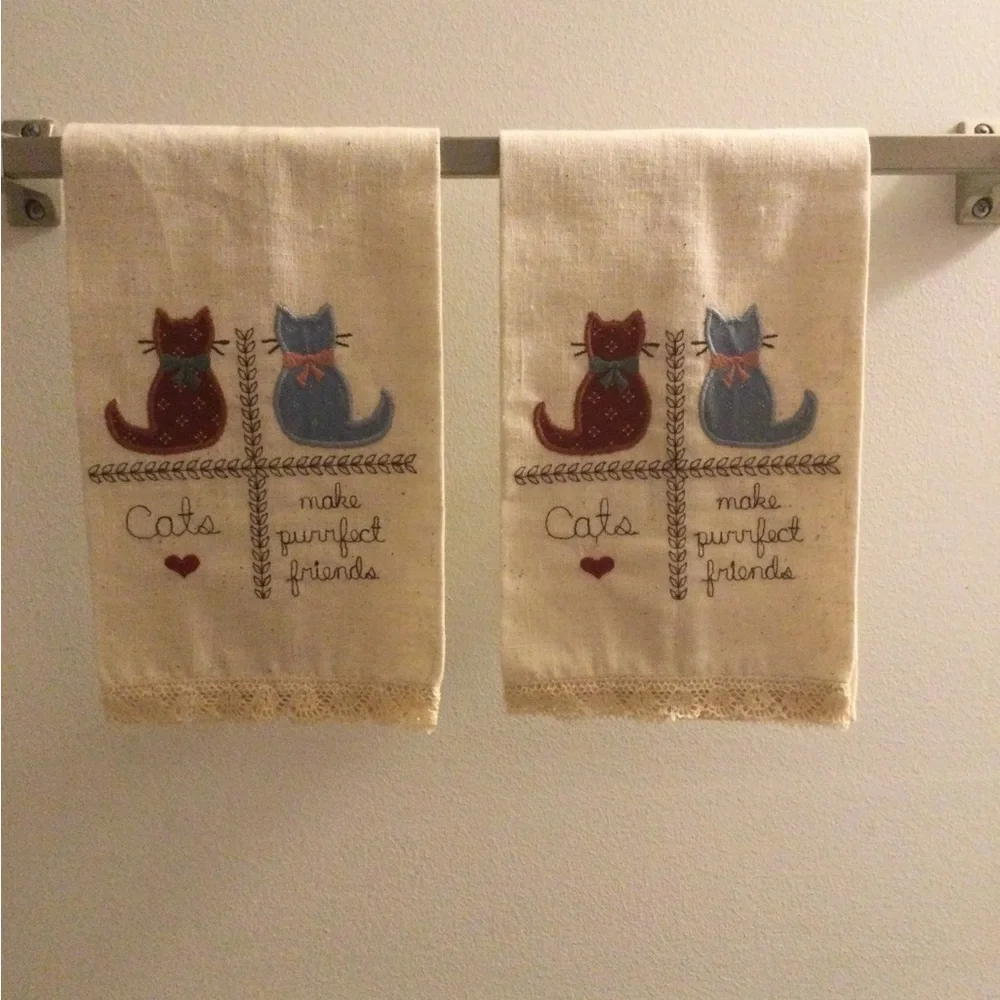 NWOT Cats Make Purrfect Friends Linen Hand Towels